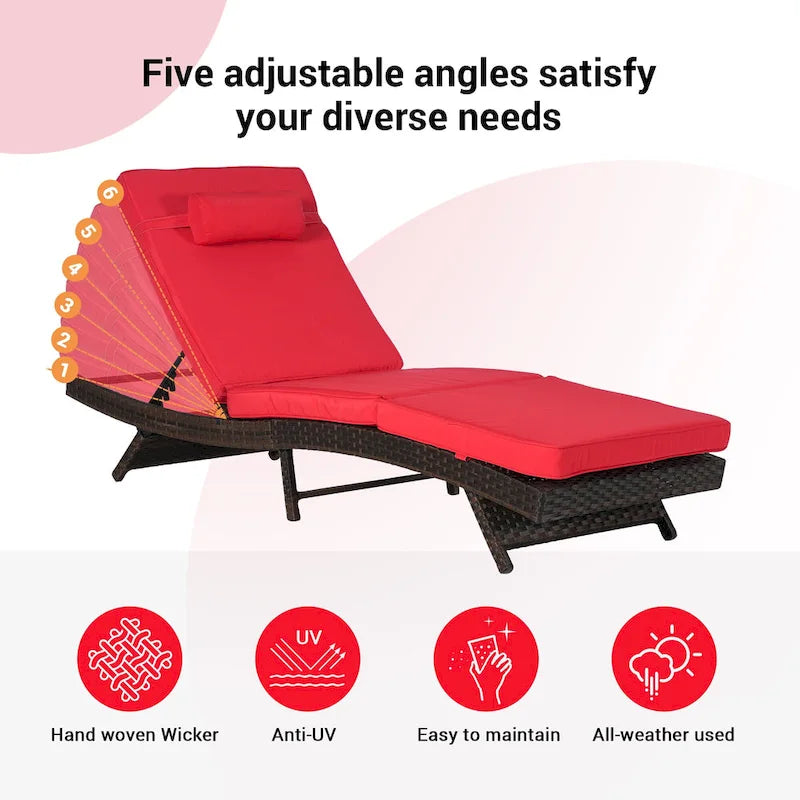 Chaises longues inclinables d'extérieur en rotin pour jardin, plage ou piscine, ensemble de 2