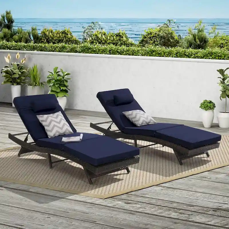 Chaises longues inclinables d'extérieur en rotin pour jardin, plage ou piscine, ensemble de 2