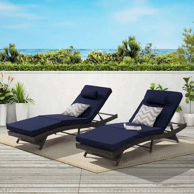Chaises longues inclinables d'extérieur en rotin pour jardin, plage ou piscine, ensemble de 2