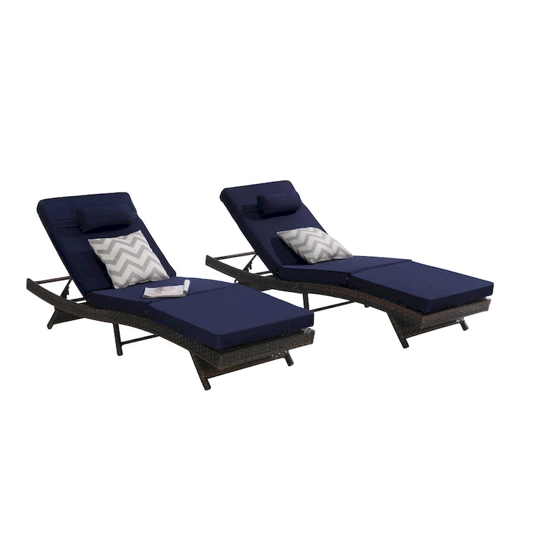 Chaises longues inclinables d'extérieur en rotin pour jardin, plage ou piscine, ensemble de 2