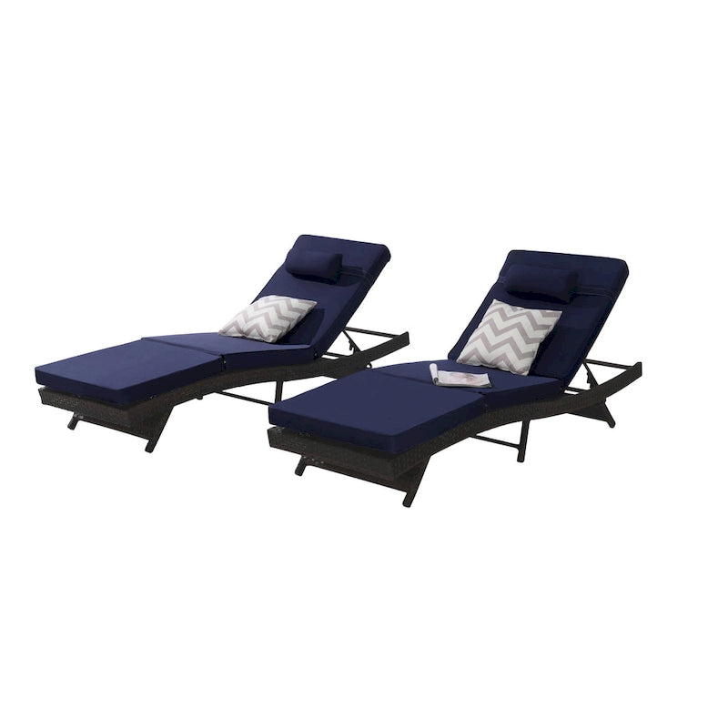 Chaises longues inclinables d'extérieur en rotin pour jardin, plage ou piscine, ensemble de 2