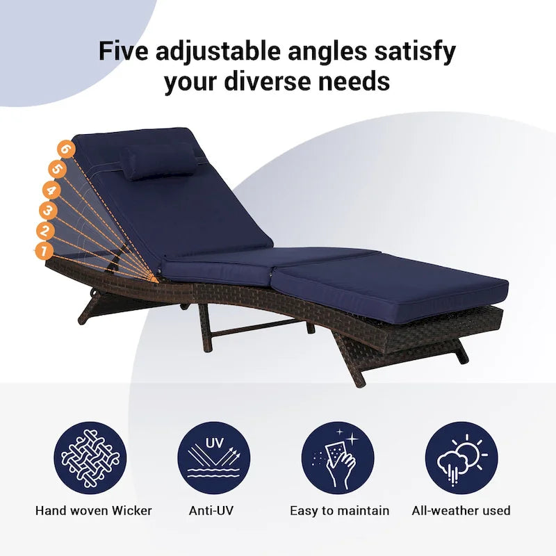 Chaises longues inclinables d'extérieur en rotin pour jardin, plage ou piscine, ensemble de 2