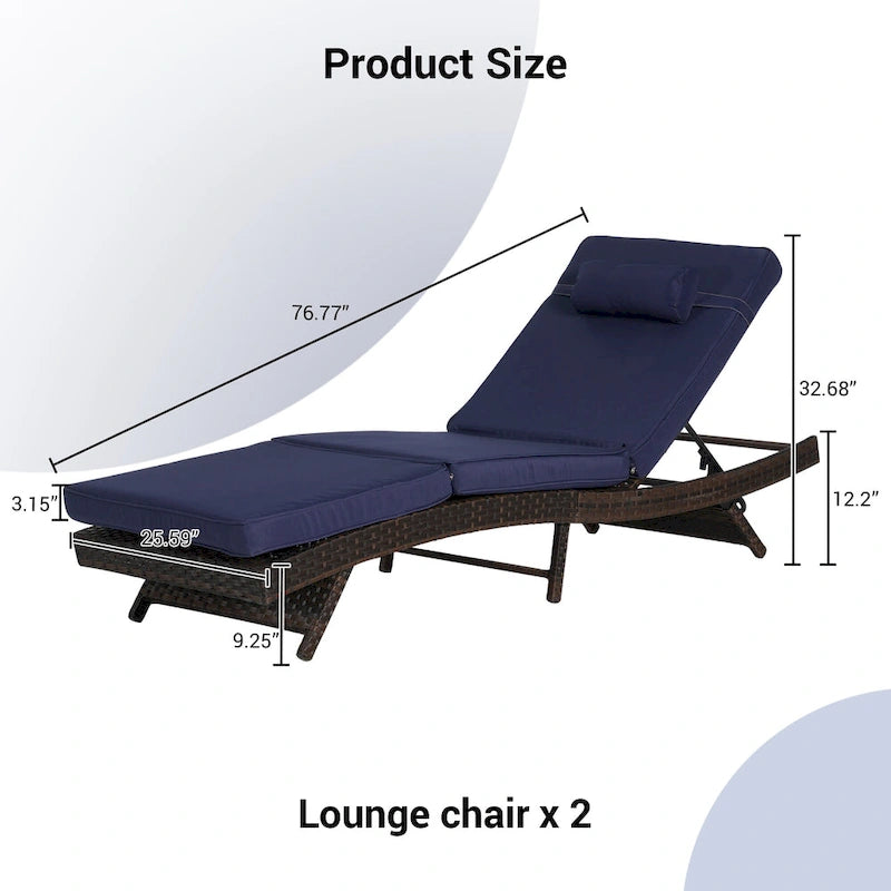 Chaises longues inclinables d'extérieur en rotin pour jardin, plage ou piscine, ensemble de 2