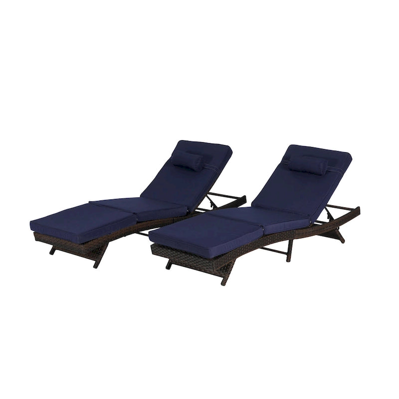 Chaises longues inclinables d'extérieur en rotin pour jardin, plage ou piscine, ensemble de 2