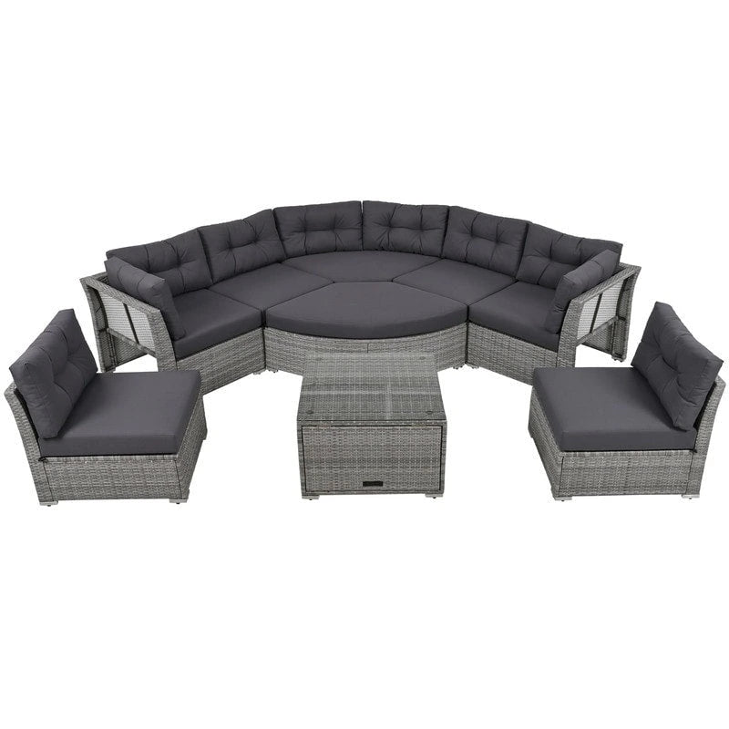 Outdoor Rattan Sectional Daybed Set  Complete with Plush Cushions & Center Table .