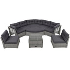 Outdoor Rattan Sectional Daybed Set  Complete with Plush Cushions & Center Table .