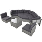 Ensemble de canapé de jour sectionnel en rotin pour l'extérieur – Complet avec coussins moelleux et table basse.