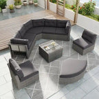 Ensemble de canapé de jour sectionnel en rotin pour l'extérieur – Complet avec coussins moelleux et table basse.