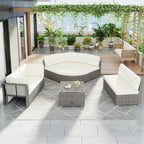 Ensemble de canapé de jour sectionnel en rotin pour l'extérieur – Complet avec coussins moelleux et table basse.