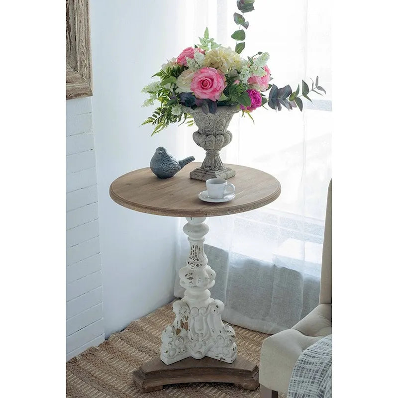 GDFStudio - Table d'appoint sur pied Florence Vintage avec base florale sculptée à la main