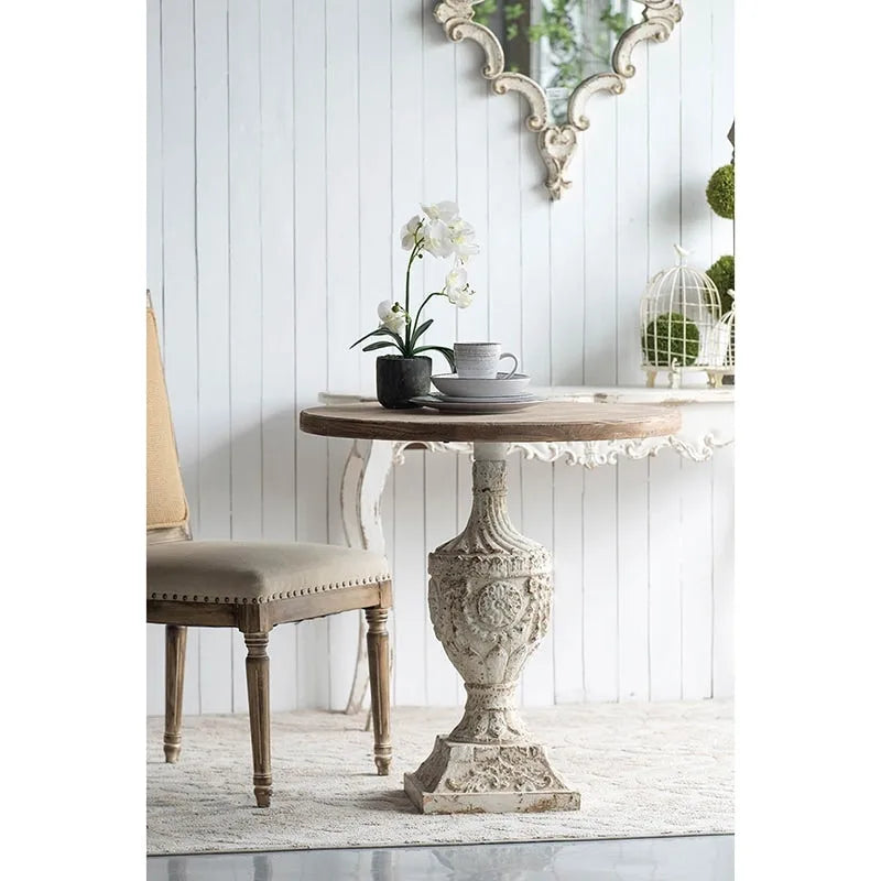 GDFStudio - Florence Vintage Pedestal Side Table with Hand-Carved Floral Base Design