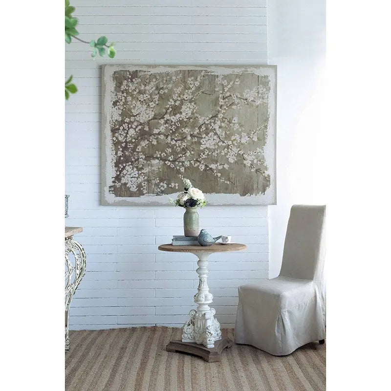 GDFStudio - Table d'appoint sur pied Florence Vintage avec base florale sculptée à la main