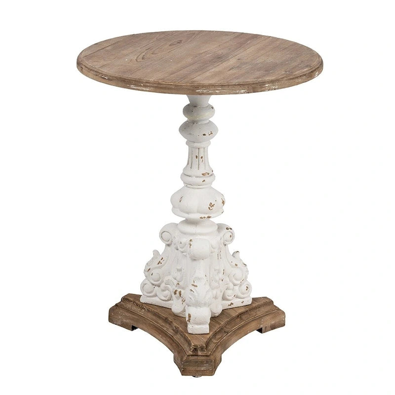 GDFStudio - Table d'appoint sur pied Florence Vintage avec base florale sculptée à la main