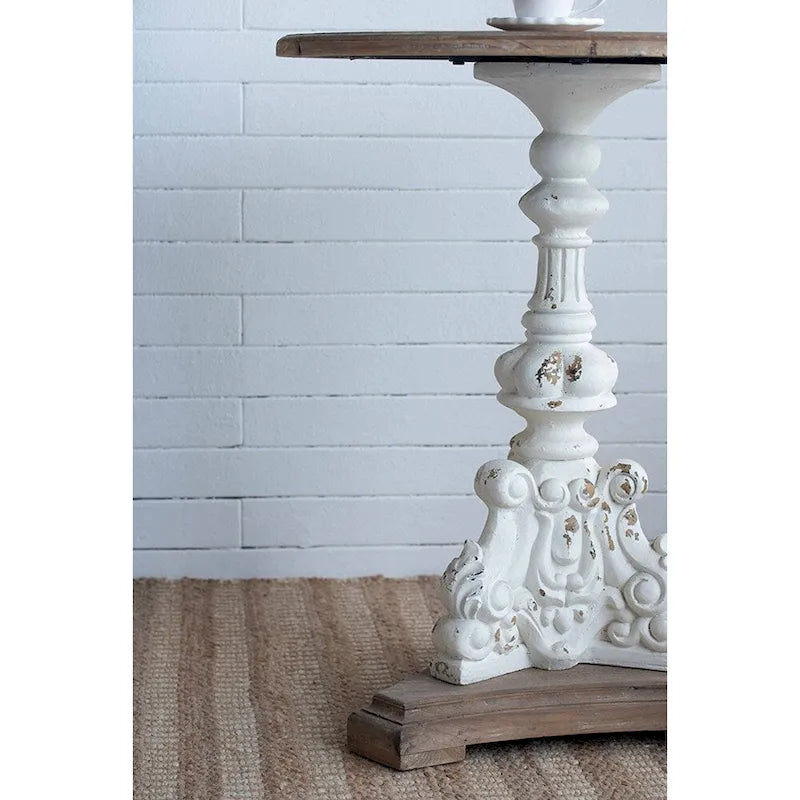 GDFStudio - Table d'appoint sur pied Florence Vintage avec base florale sculptée à la main