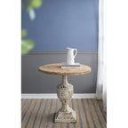 GDFStudio - Table d'appoint sur pied Florence Vintage avec base florale sculptée à la main