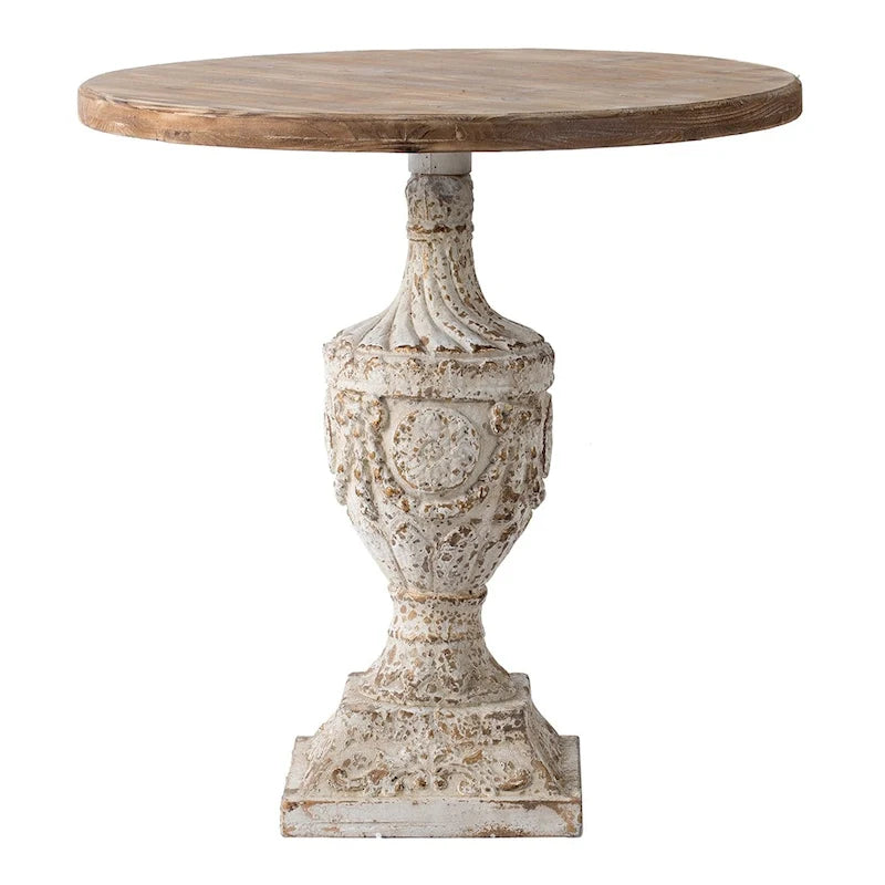 GDFStudio - Table d'appoint sur pied Florence Vintage avec base florale sculptée à la main