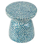 GDFStudio - Table d'appoint Eliza ronde en mosaïque avec finition en carrelage Capiz bleu - 17.3