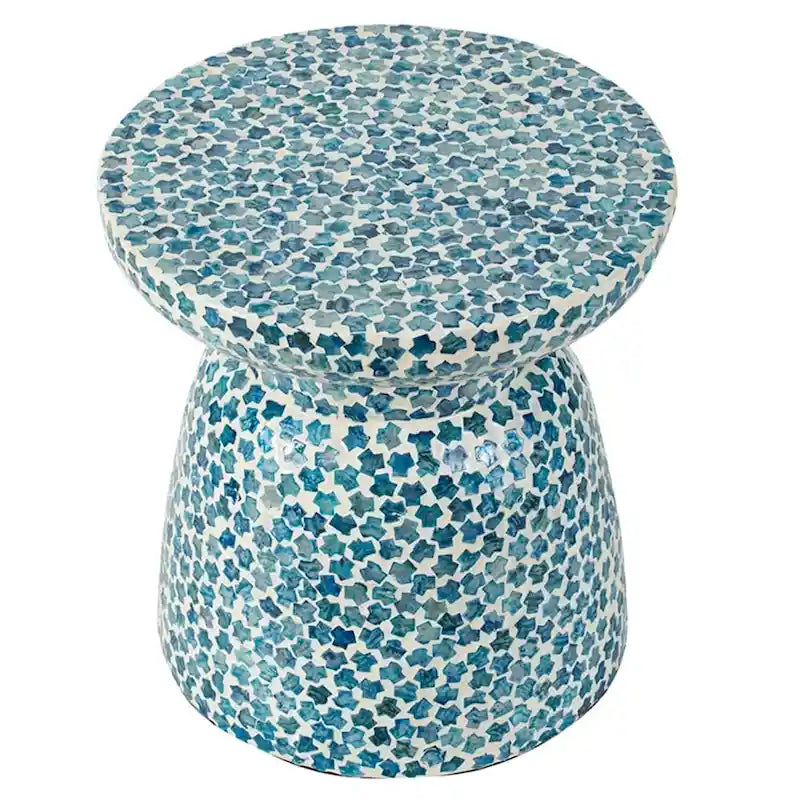GDFStudio - Table d'appoint Eliza ronde en mosaïque avec finition en carrelage Capiz bleu - 17.3