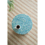 GDFStudio - Table d'appoint Eliza ronde en mosaïque avec finition en carrelage Capiz bleu - 17.3