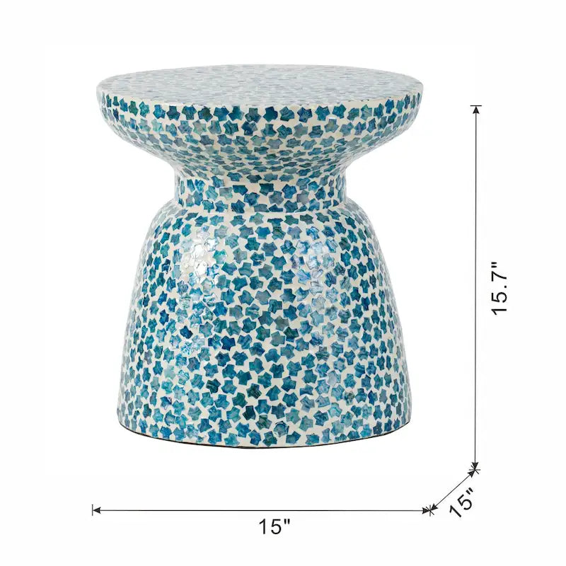 GDFStudio - Table d'appoint Eliza ronde en mosaïque avec finition en carrelage Capiz bleu - 17.3