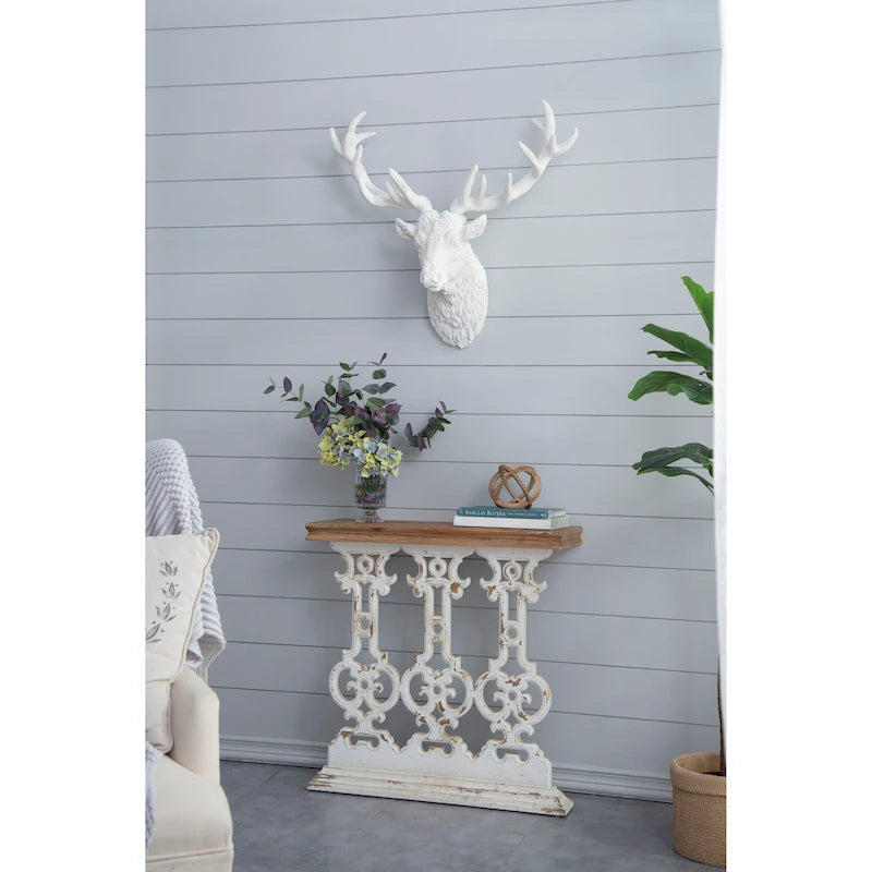 GDFStudio - Console vintage Harper avec base en volutes et plateau en bois marron - 34,3