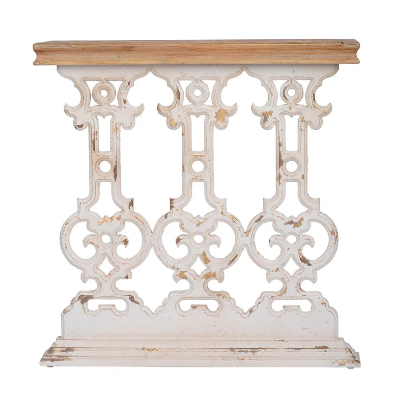 GDFStudio - Console vintage Harper avec base en volutes et plateau en bois marron - 34,3