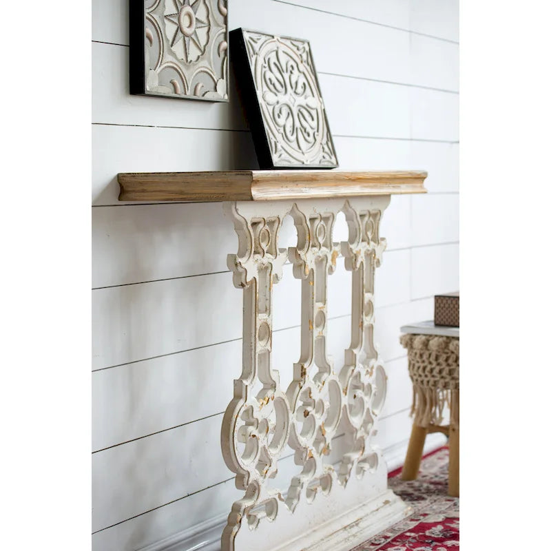 GDFStudio - Console vintage Harper avec base en volutes et plateau en bois marron - 34,3