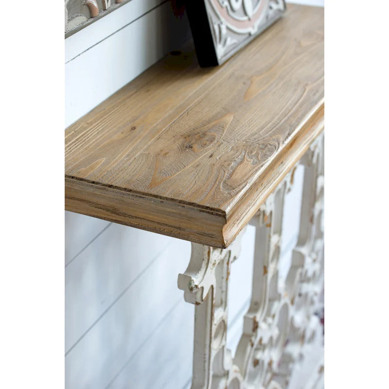 GDFStudio - Console vintage Harper avec base en volutes et plateau en bois marron - 34,3
