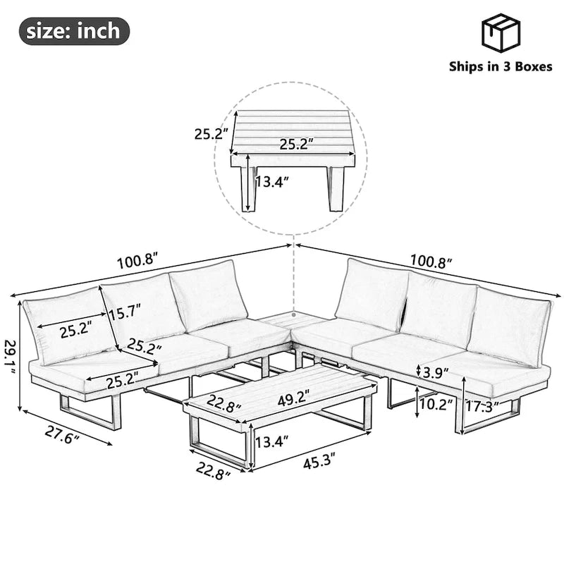 Canapé d'angle d'extérieur avec sièges inclinables réglables, mobilier de patio en forme de L, structure en fer gris, 256 x 256 cm