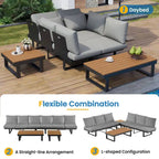 Canapé d'angle d'extérieur avec sièges inclinables réglables, mobilier de patio en forme de L, structure en fer gris, 256 x 256 cm