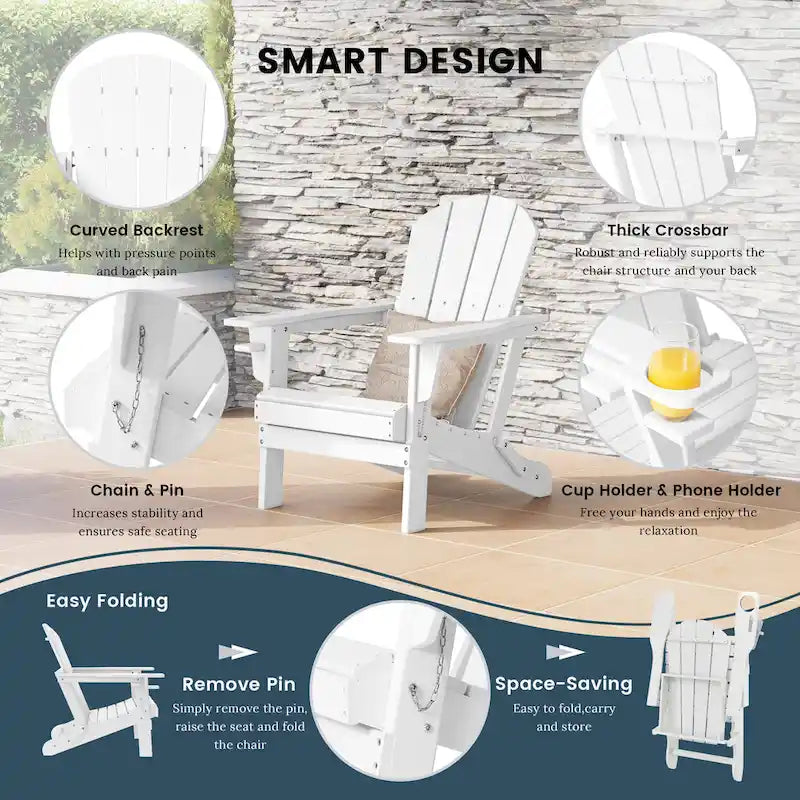 Chaise Adirondack d'extérieur Polytrends Alvaro avec porte-gobelet