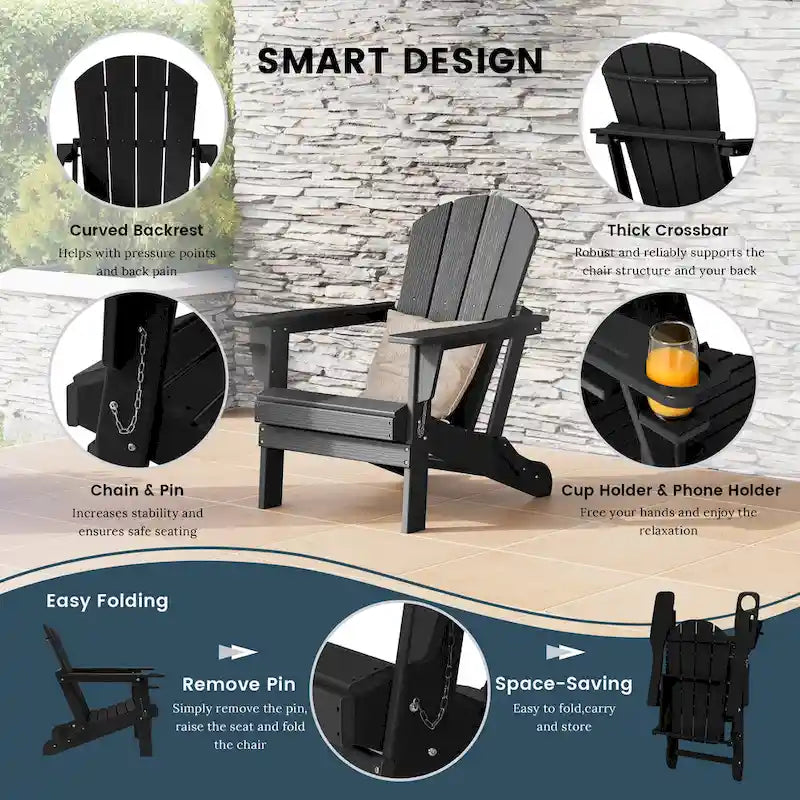 Chaise Adirondack d'extérieur Polytrends Alvaro avec porte-gobelet