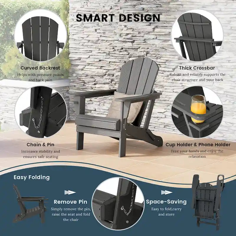 Chaise Adirondack d'extérieur Polytrends Alvaro avec porte-gobelet