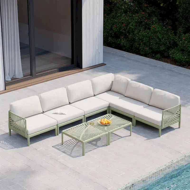 Sectionnel de patio extérieur Frond and Form 6 places avec coussins