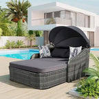 Outdoor Double Lounge Sunbed with Adjustable Canopy