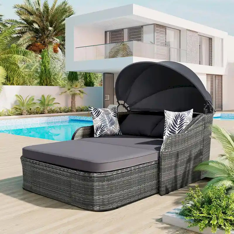 Outdoor Double Lounge Sunbed with Adjustable Canopy