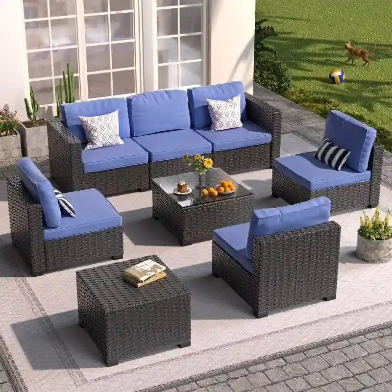 Modern 8-Piece Wicker Outdoor Patio Furniture Set with Storage Table
