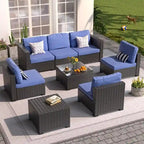 Salon de jardin moderne 8 pièces en osier avec table de rangement