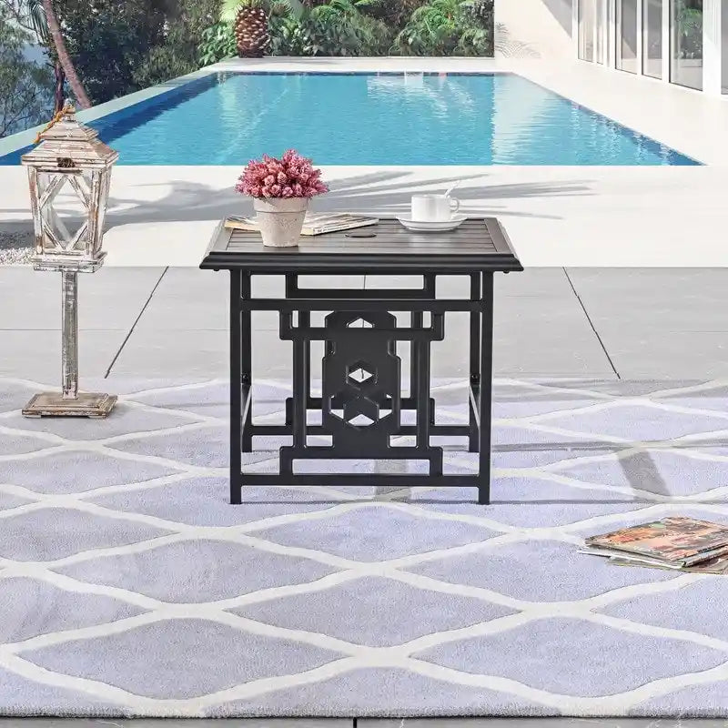 Table d'appoint carrée en métal Patio Festival avec trou pour parasol