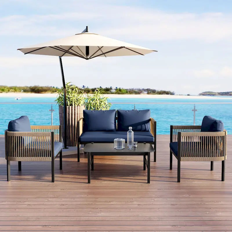 Ensemble de canapé d'extérieur 4 places avec coussins amovibles pour le confort de votre jardin, cour arrière et balcon.
