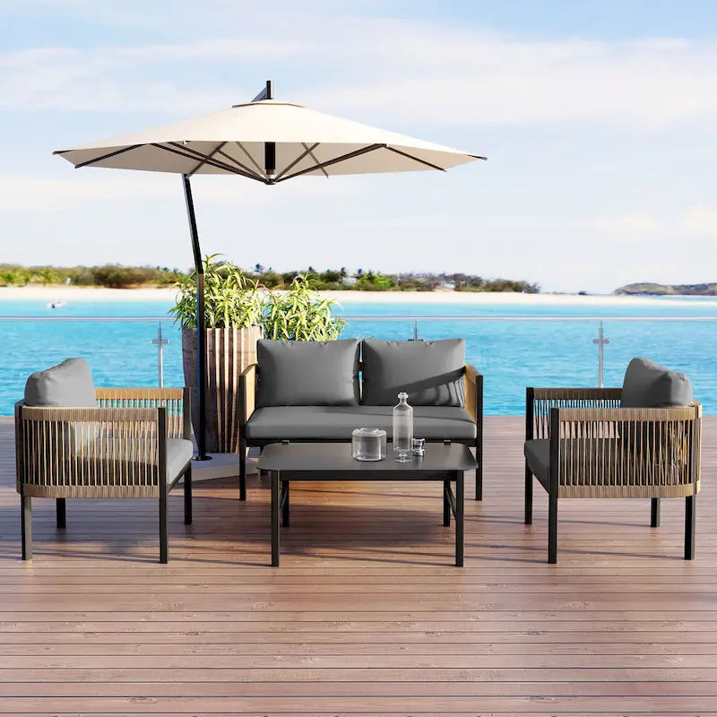 4-Person Outdoor Sofa Set with Removable Cushions for Garden Backyard and Balcony Entertaining Comfort
