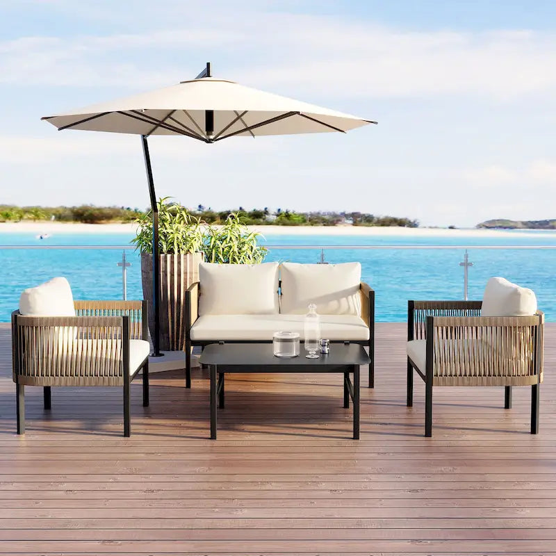 Ensemble de canapé d'extérieur 4 places avec coussins amovibles pour le confort de votre jardin, cour arrière et balcon.