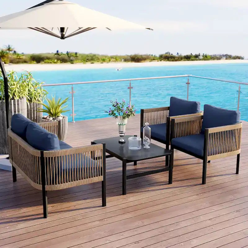 Ensemble de canapé d'extérieur 4 places avec coussins amovibles pour le confort de votre jardin, cour arrière et balcon.