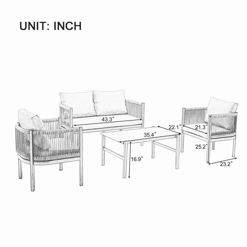 Ensemble de canapé d'extérieur 4 places avec coussins amovibles pour le confort de votre jardin, cour arrière et balcon.