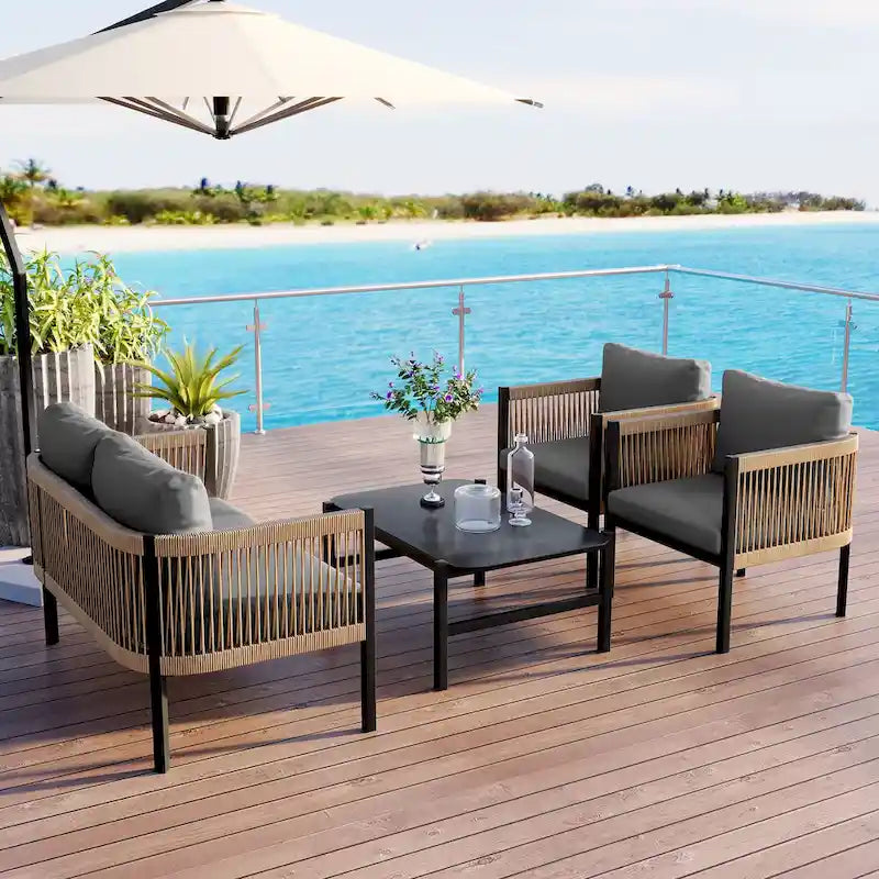 Ensemble de canapé d'extérieur 4 places avec coussins amovibles pour le confort de votre jardin, cour arrière et balcon.