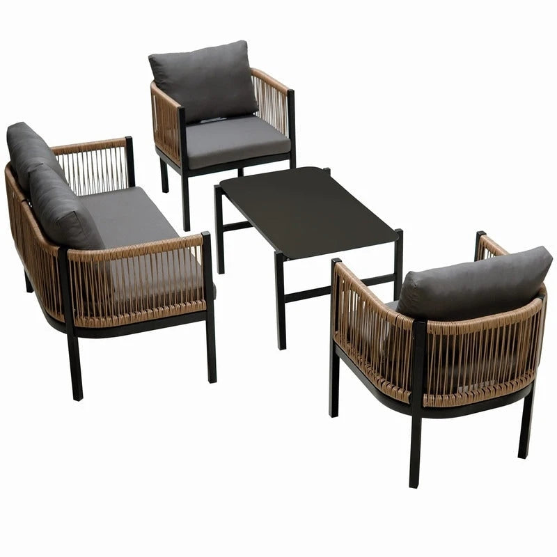 Ensemble de canapé d'extérieur 4 places avec coussins amovibles pour le confort de votre jardin, cour arrière et balcon.