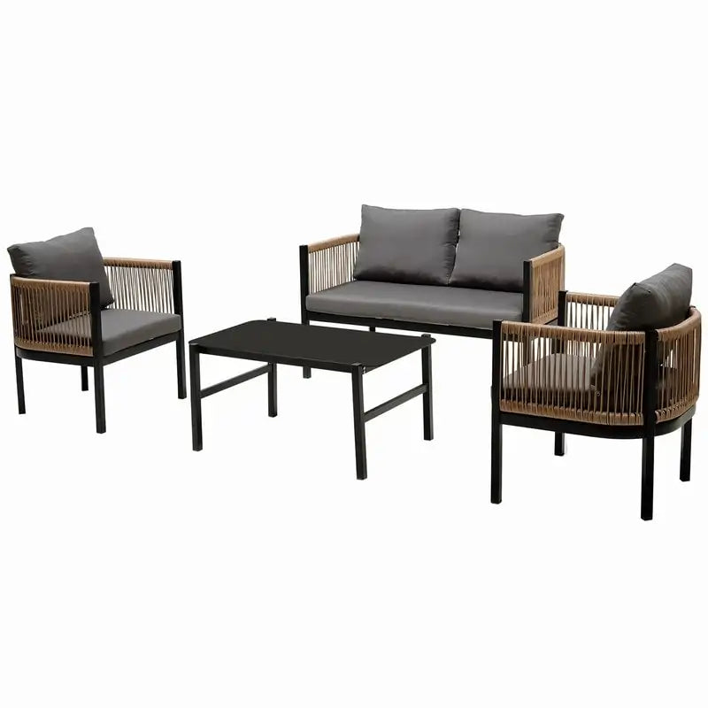 Ensemble de canapé d'extérieur 4 places avec coussins amovibles pour le confort de votre jardin, cour arrière et balcon.