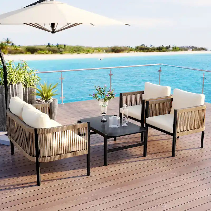 Ensemble de canapé d'extérieur 4 places avec coussins amovibles pour le confort de votre jardin, cour arrière et balcon.