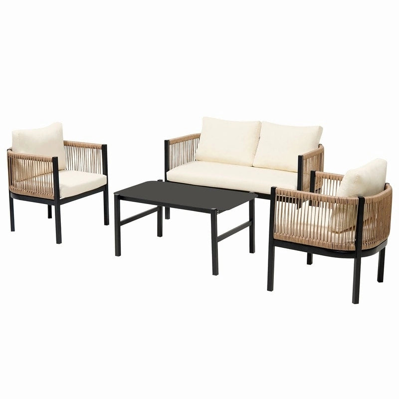 Ensemble de canapé d'extérieur 4 places avec coussins amovibles pour le confort de votre jardin, cour arrière et balcon.