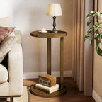 Table d'appoint ronde, Table d'appoint de style rustique à 2 niveaux avec pieds en bois massif